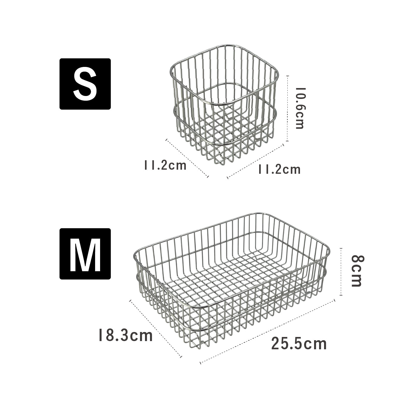 <span style="display:block; text-align:center;">Sサイズ/W112×D112×H106mm<br>
Mサイズ/W255×D183×H80mm
</span>