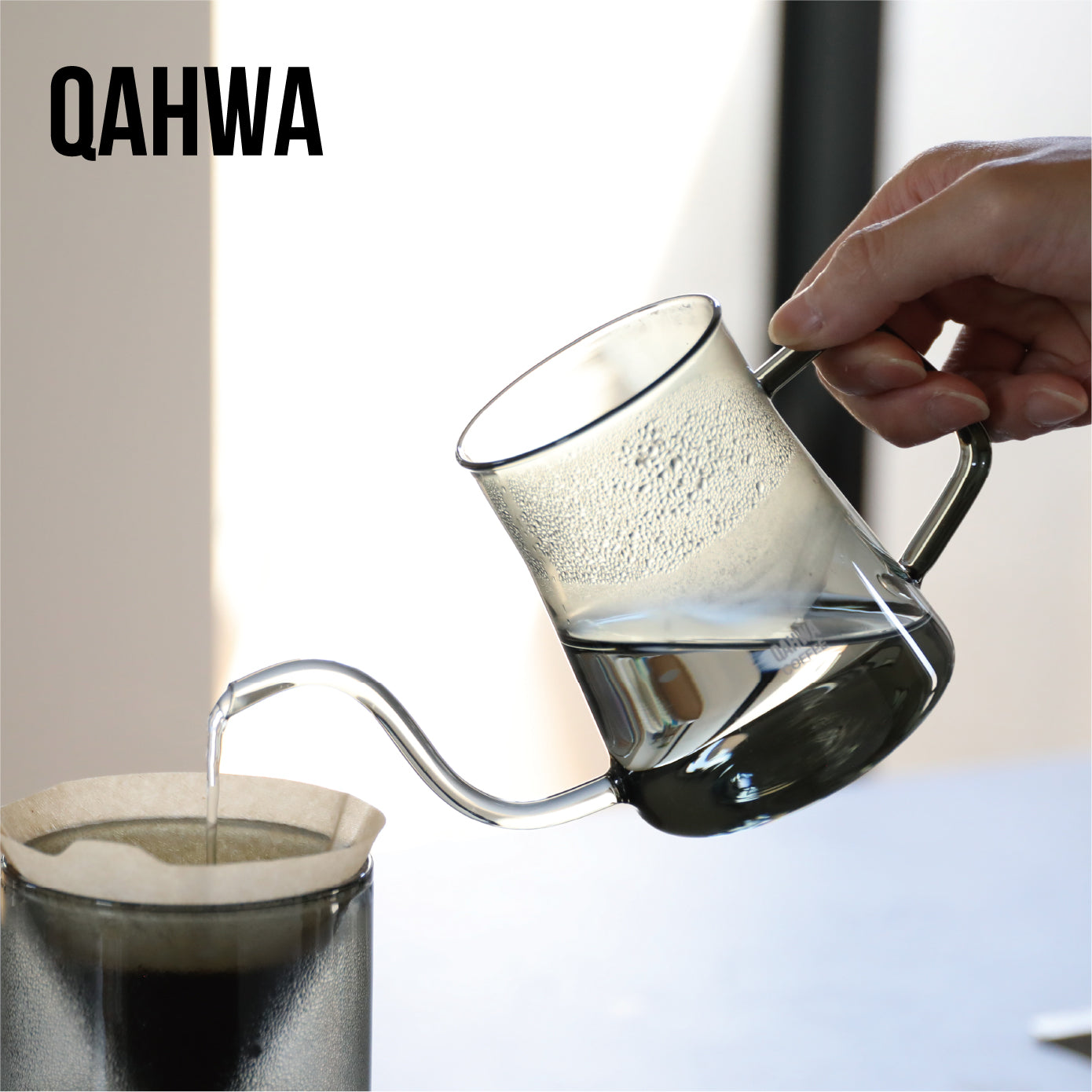 <span style="display:block; text-align:center;">QAHWA<br>耐熱ガラス コーヒーケトル</span>