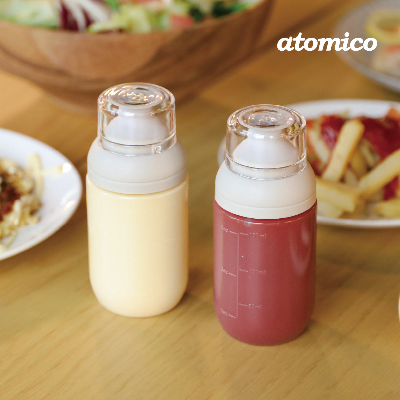 <span style="display:block; text-align:center;">atomico<br>プッシュで適量 調味料ボトル</span>