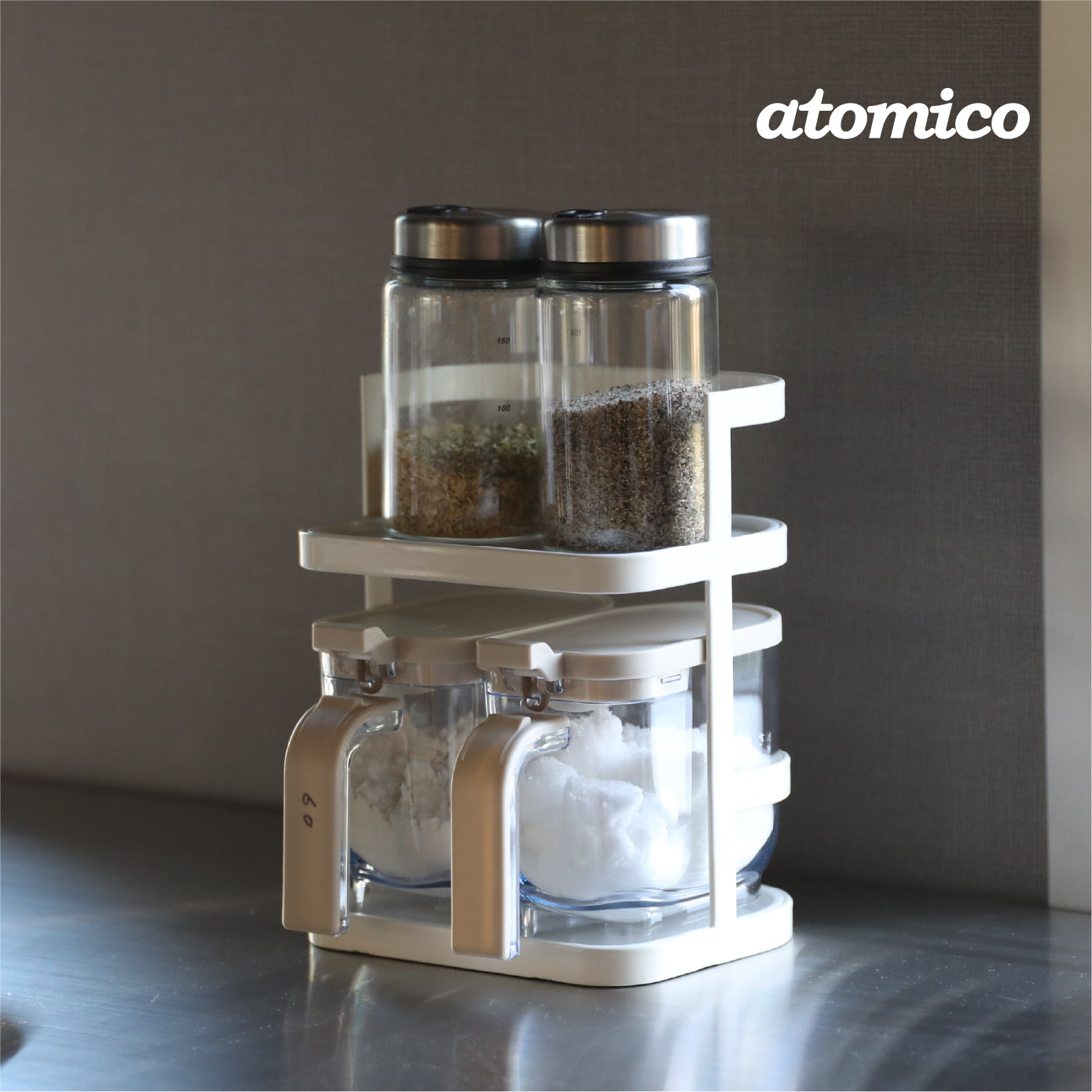 <span style="display:block; text-align:center;">
    atomico<br>
    調味料ラック２段
</span>