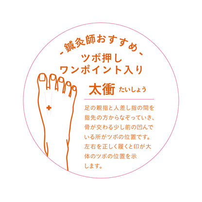 足の親指と人差し指の間を指先の方からなぞっていき、骨が交わる少し前の凹んでいる所がツボの位置です。