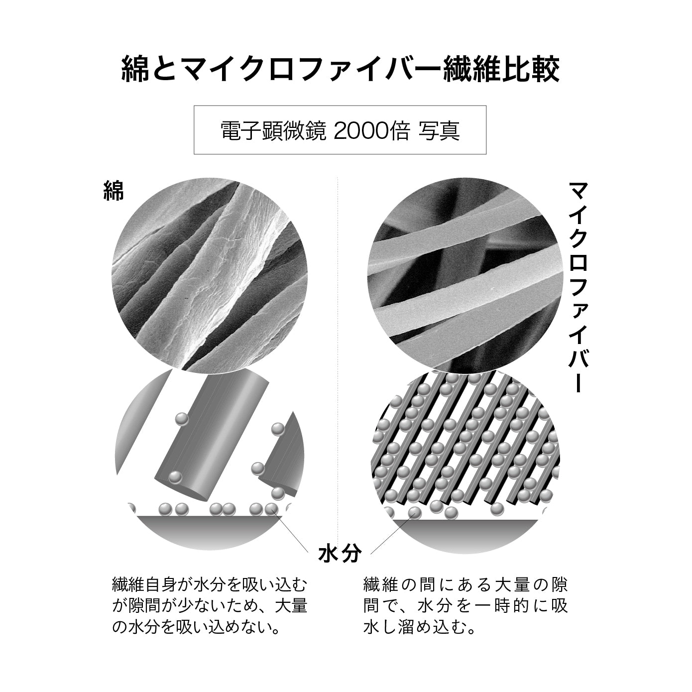マイクロファイバーは1本1本が極細の繊維で、放射状の三角断面構造を持っています。
