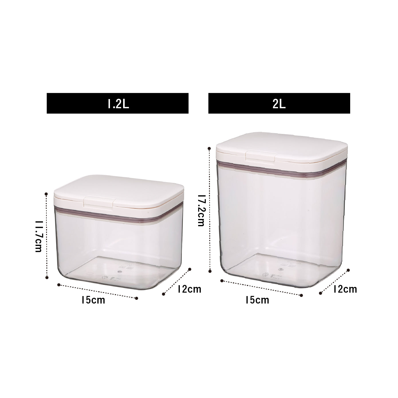 <span style="display:block; text-align:center;">
【1.2L】サイズ/W150×D120×H117mm <br>
【2L】サイズ/W150×D120×H172mm
</span>
