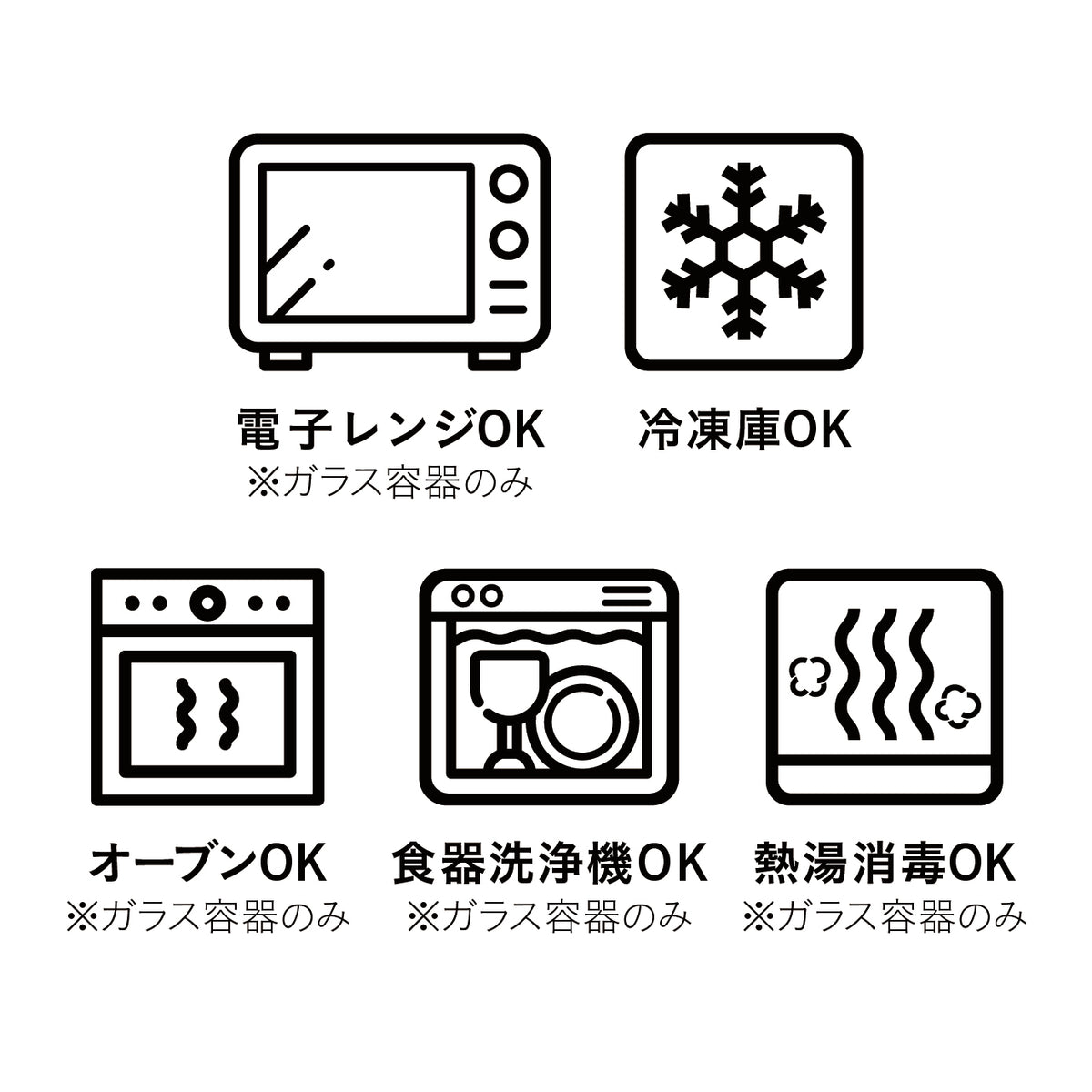 ※フタは冷蔵、冷凍のみ可｜電子レンジ・オーブン・食器洗浄機・食器乾燥機は、フタを外してご使用下さい｜耐熱温度内でご使用下さい